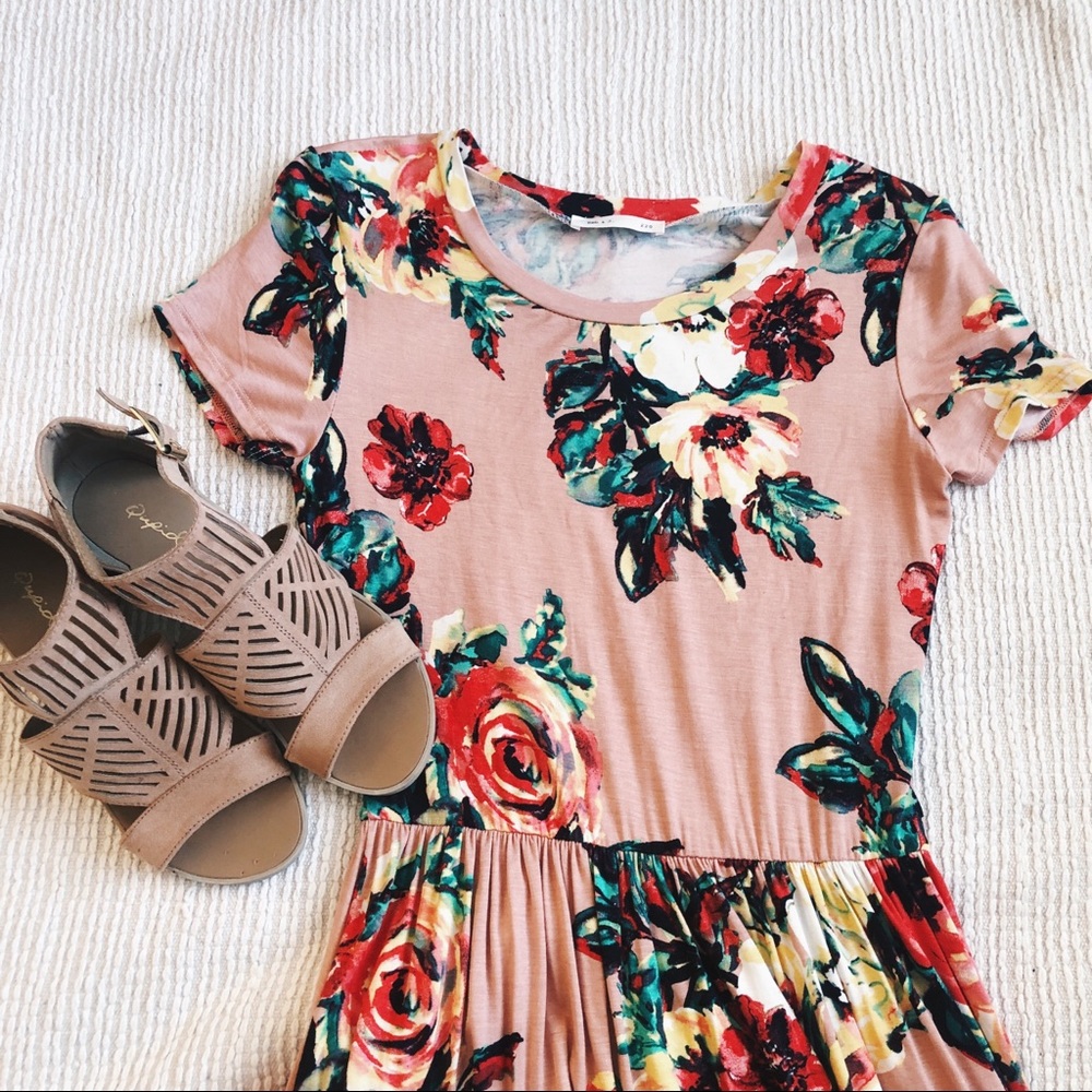 REB&J BOUTIQUE PINK FLORAL MAXI DRESS